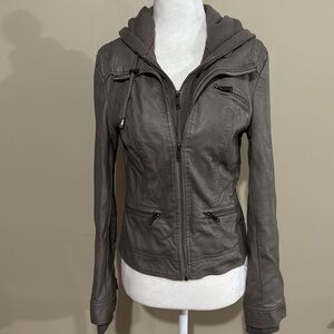 American Rag Women's Brownish Grey Faux Leather Hooded Jacket Women's Size Small